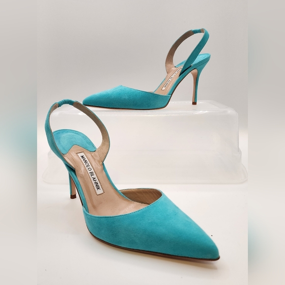 Manolo Blahnik Carolyne Slingback Pumps - Blue - Picture 1 of 8